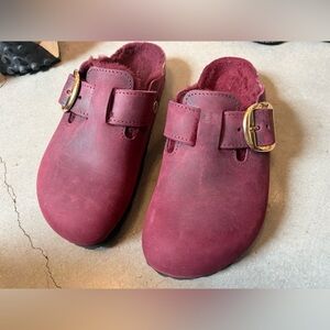 Birkenstock Burgundy Buckle Mules
